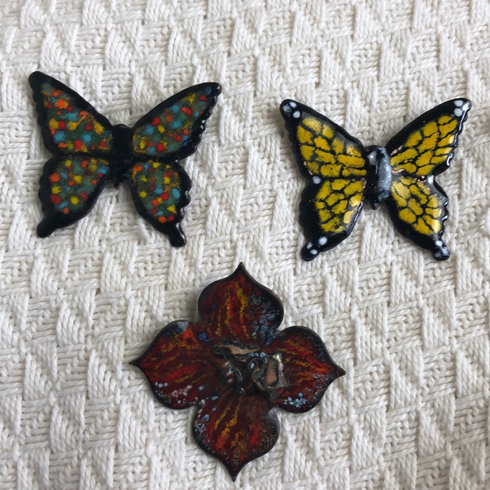 Butterfly Flower Resin Brooch Pin Set of 3